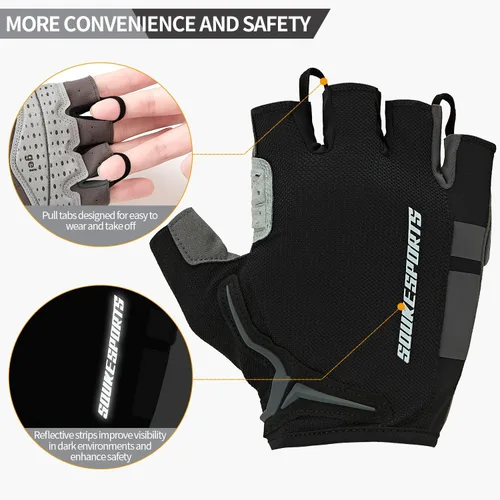 Miniatura 4 de Souke Sports Guantes de ciclismo para hombre con almohadillas de gel, guantes de bicicleta de medio dedo, ligeros, antideslizantes, absorben