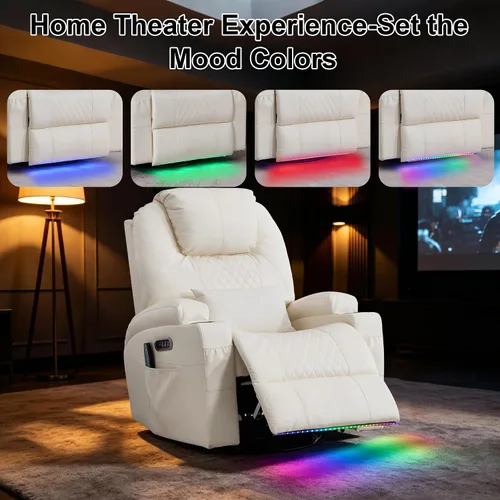 Miniatura 7 de Silla reclinable giratoria de doble motor para adultos con calor y masaje, mecedora eléctrica de pared para guardería, sala de estar con luces LED