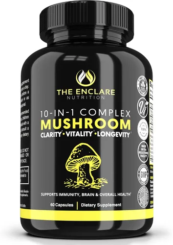 THE ENCLARE NUTRITION Suplemento de hongos Complejo 10 en 1 Apoyo Inmunológico Melena de Leones, Reishi, Cola de Pavo, Cordyceps, Chaga, Maitake,