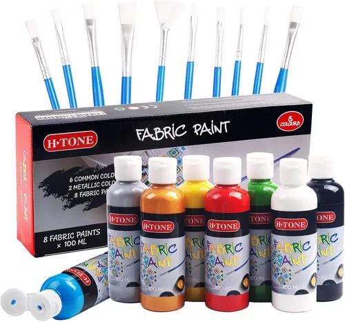 H-TONE Pintura de tela de grado profesional para ropa, juego permanente de 8 colores (3.5 onzas líquidas cada uno), kit de pintura impermeable para