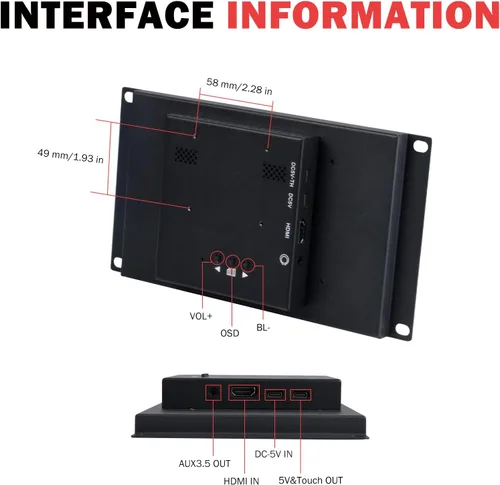 Miniatura 4 de GeeekPi 9 pulgadas 1280x720 pantalla táctil LCD 3U Rack Mount Monitor para DeskPi RackMate T0/T1/T2/T0 Plus/T1 Plus/TL1 Server Cabinet y 10 pulgadas