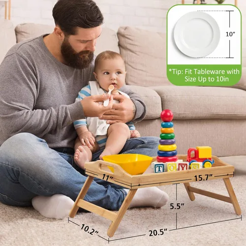 Miniatura 3 de Bandeja de cama con patas plegables y asas, bandeja de comida para desayuno, uso en sofá, cama, para comer, dibujar, servir alimentos, como