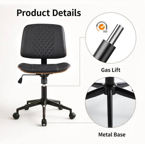 Miniatura 5 de VipDesk Silla pequeña de oficina en casa, silla de escritorio sin brazos con respaldo medio con giro de 360° y ruedas, silla de computadora moderna