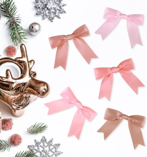 Miniatura 6 de Meseey 50 lazos de satén preatados de oro rosa polvoriento, de 2.5 pulgadas, para bolsas de golosinas, envoltura de regalos, boda, baby shower, Rosa