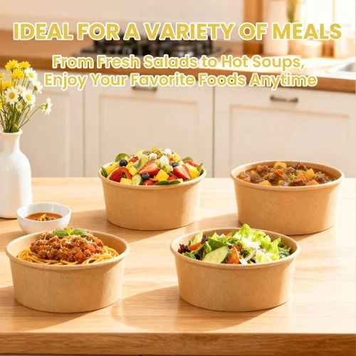 Miniatura 6 de 100 cuencos de papel desechables de 25 onzas (sin tapas), cuencos de sopa desechables, aptos para microondas, para sopa caliente, pasta, sándwiches