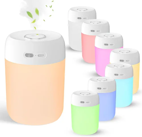 Humidificador Portátil Pequeño, Mini Humidificador Colorido de 650ml para Dormitorio, Escritorio de Oficina, Habitación del Bebé, Plantas, Blanco