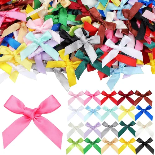 Miniatura 10 de Ysleen 300 mini lazos de cinta para manualidades, pequeños lazos de satén multicolor para coser el cabello, pinzas para ropa, caja de regalo
