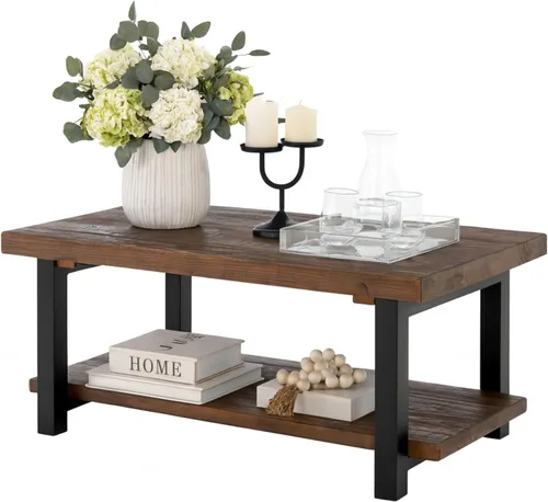 Miniatura 14 de Alaterre Furniture - Mesa auxiliar de 3 niveles de madera maciza Pomona con estantes de almacenamiento – Mesa lateral o mesita de noche rústica