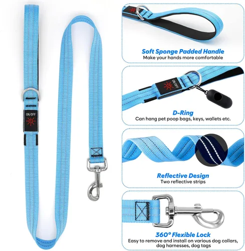 Miniatura 4 de Correa LED para perro de 4 pies, recargable con luz impermeable, seguridad que brilla en la oscuridad para caminar por la noche, nailon reflectante
