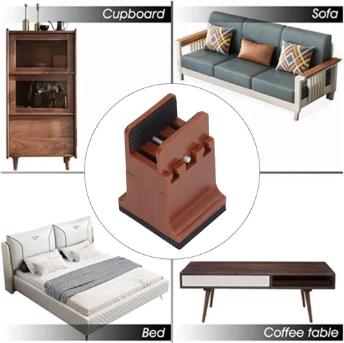 Miniatura 3 de HURRISE 4 elevadores de cama, elevador de goma para muebles, bloques de cama elevados, elevadores de sofá, mesa de escritorio, almohadillas de Marrón