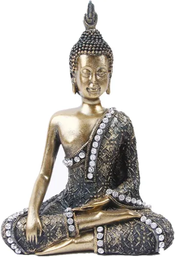 Miniatura 9 de Escultura meditadora de Buda Polystone, estatuas de Buda pintadas a mano, estatuas de Buda para el hogar, decoración de meditación, decoración Azul