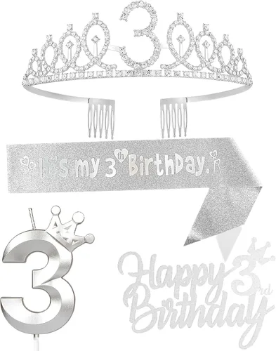 Miniatura 36 de Decoraciones de cumpleaños número 7 para niña, que incluyen corona/tiara de cumpleaños número 7, banda, adorno para pastel de cumpleaños y velas