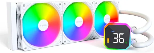 Miniatura 44 de MONTECH HyperFlow Digital 240 - Enfriador líquido de CPU, AIO de 9.449 in con bomba de 3100 RPM, 2 ventiladores E28 ARGB de 4.724 in, pantalla