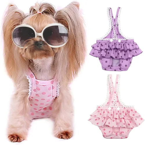 Miniatura 7 de 2 piezas de pañales lavables para hembra con tirantes, cómodos pañales reutilizables para cachorros, bragas sanitarias para perros, ropa