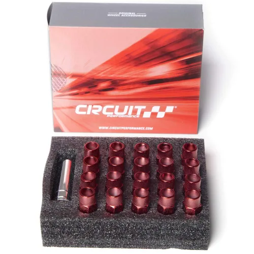 Miniatura 6 de Circuit Performance Tuerca hexagonal de extremo abierto extendido de acero forjado para ruedas de posventa: 12 x 1.5 rojo, juego de 20 piezas +