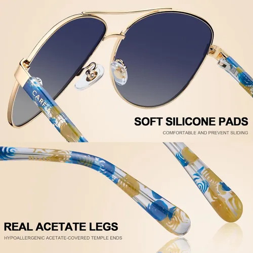 Miniatura 27 de CARFIA Gafas de sol polarizadas para mujer, protección UV, brazos de acetato, marco de metal, sombras para mujer, CA3216