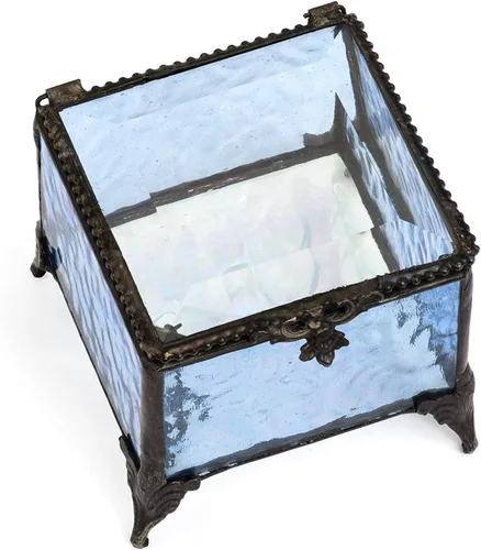 Miniatura 5 de Caja de cristal azul decorativa para joyería con anillo de exhibición, pulsera, aretes, organizador de almacenamiento, regalo de recuerdo para mamá