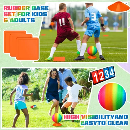 Miniatura 4 de Jenaai El juego de 9 piezas de kickball deportivo incluye 2 piezas de Kickball, 5 bases de marcador y bomba de baloncesto, fútbol, béisbol, tenis