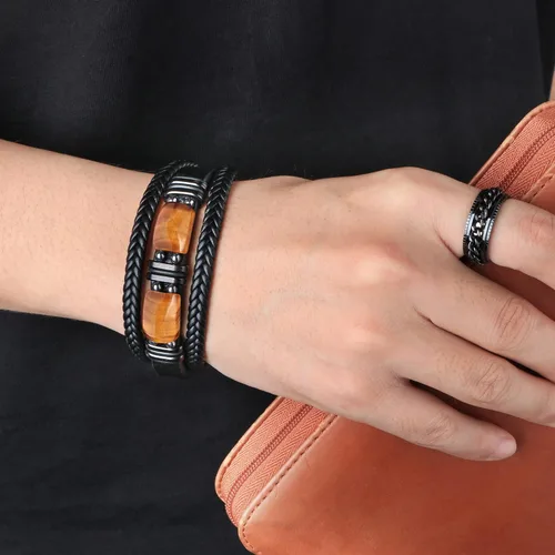 Miniatura 2 de Pulseras de cuero de ojo de tigre para hijo, marido, nieto, novio a mi hombre, joyería para hermano papá, 7.58.59 pulgadas