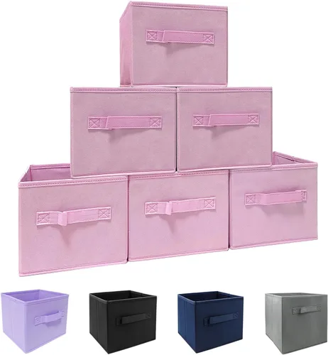Miniatura 22 de EBIGIC Contenedores de almacenamiento negros de 9.0 x 7.5 x 7.5 pulgadas, tamaño pequeño Fabirc plegable, organizador de juguetes para armario, paño