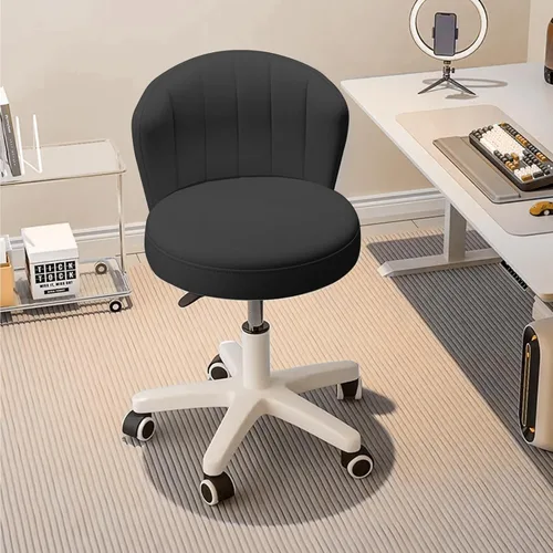 Silla de escritorio pequeña, silla redonda con respaldo de piel sintética, altura ajustable, giratoria, taburete de trabajo, silla para el hogar,