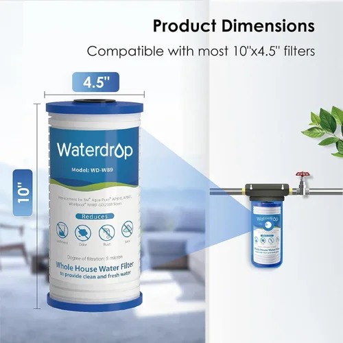 Miniatura 5 de Waterdrop AP810 - Filtro de agua de repuesto para toda la casa para 3M® Aqua-Pure AP810, AP801, AP811, Whirlpool® WHKF-GD25BB, WHKF-DWHBB, 10 x 4.5