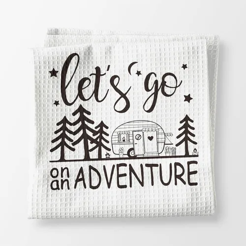 Miniatura 6 de Voatok Let's Go On an Adventure Happy Camper - Toalla de baño para campamento, regalo inspirador para campistas, juego de 4 toallas decorativas