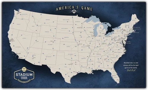 Miniatura 10 de HolyCowCanvas Mapa Rastreador de Estadios de Béisbol en Lienzo Personalizado con Chinchetas, Lista de Deseos de Parques, Regalo Personalizado