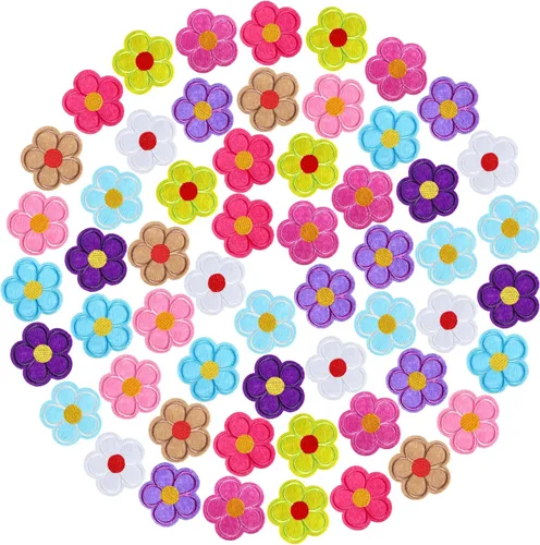 Tigeen 60 parches de flores para planchar con bonitos parches de flores para coser en apliques bordados, parches de costura para bolsos, chaquetas,
