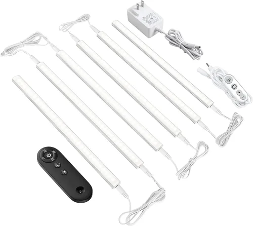 Miniatura 8 de ASOKO Iluminación LED regulable para debajo del armario para cocina, 6 barras de luz LED de 12 pulgadas, luz LED de armario blanca cálida 3000 K, 12