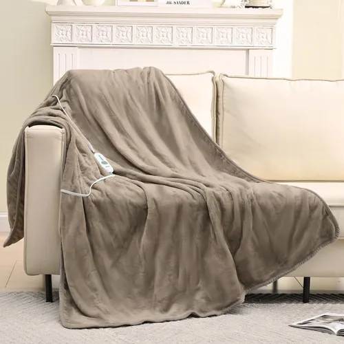 Manta calefactora eléctrica Bearhug de 152x127 cm, manta térmica eléctrica con 6 ajustes de calor y apagado automático de 4 horas, manta de franela