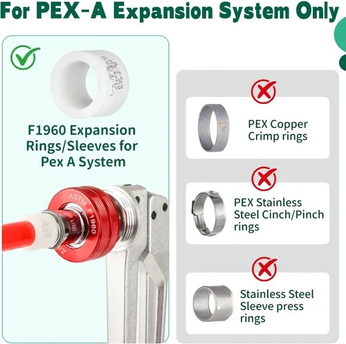 Miniatura 6 de PEX-A - Paquete combinado de accesorios de expansión – 1/2 pulgada en T y codo, paquete de 10 (5 T + 5 codos), latón sin plomo, compatible
