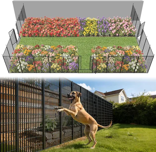 Miniatura 31 de FXW - Valla de jardín metálica y resistente para exteriores, barrera para perros y conejos, fácil instalación, negro, 24 pulgadas de alto x 29.6