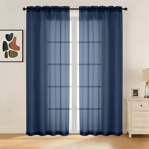 Miniatura 64 de LIVEKID Cortinas traslúcidas negras de cocina de 36 pulgadas de largo, cortinas cortas filtrantes de luz, 2 paneles de gasa aireada, texturizadas
