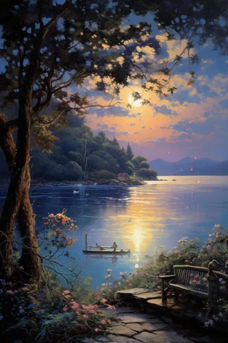 Kit de arte de diamantes circulares 5D con diamantes completos, puesta de sol junto al lago, pintura de belleza natural, adecuado para