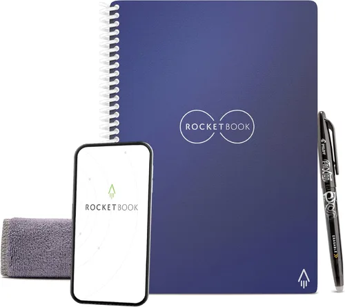 Miniatura 25 de Rocketbook Core - Cuaderno de espiral reutilizable, tamaño carta de 8.5 x 11 pulgadas, color azul marino, páginas punteadas, conectadas a
