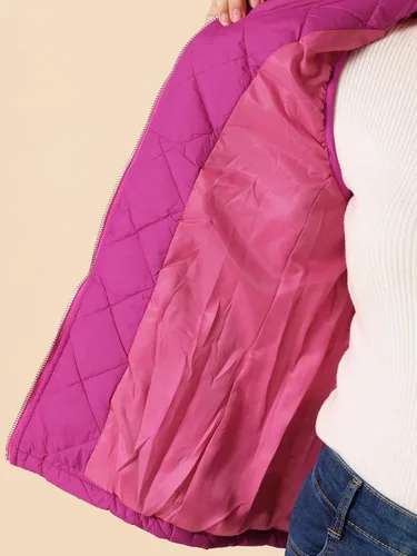 Miniatura 5 de Allegra K - Chaleco acolchado y ligero, de cuello alto, con cremallera, para mujer