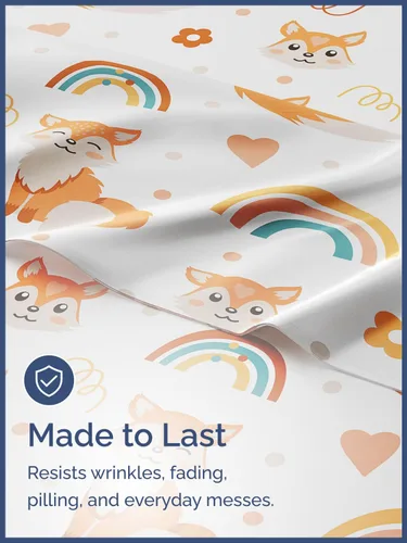 Miniatura 4 de CGK Linens Sábanas tamaño matrimonial, juego de 4 piezas, de zorro, flores, corazón, temática de animales, ultrasuave, transpirable, lavable a