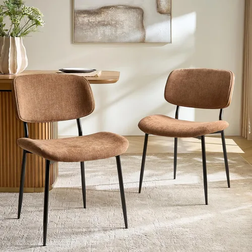 HULALA HOME Juego de 2 sillas de comedor tapizadas modernas de mediados de siglo con respaldo curvado de madera, patas de metal negro, silla de cena