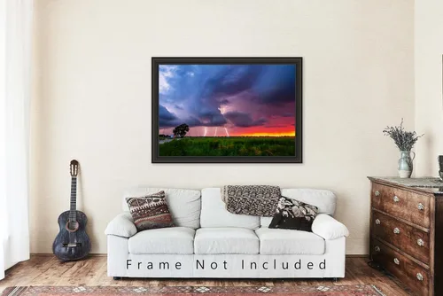 Miniatura 5 de Storm Photography Print (Not Framed) Picture of Multiple Lightning Strikes at Sunset on Stormy Summer Evening in Oklahoma Weather Wall Art Nature