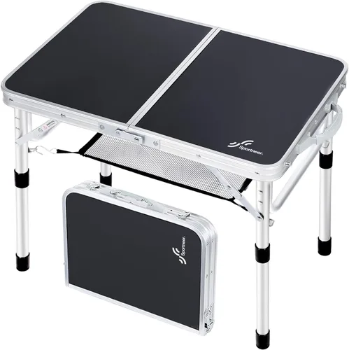 Miniatura 12 de Sportneer Mesa de campamento: Mesa plegable pequeña de altura ajustable de 35.4 pulgadas de largo x 23.6 pulgadas de ancho con 2 capas de malla