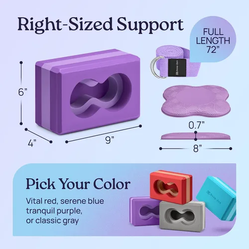 Miniatura 7 de Deep-Zen® Yoga Blocks Wrist Support; Yoga Blocks 2 Pack with Knee Pads and Strap to Put Less Weight on Wrists; Durable, Versatile Yoga Brick Púrpura