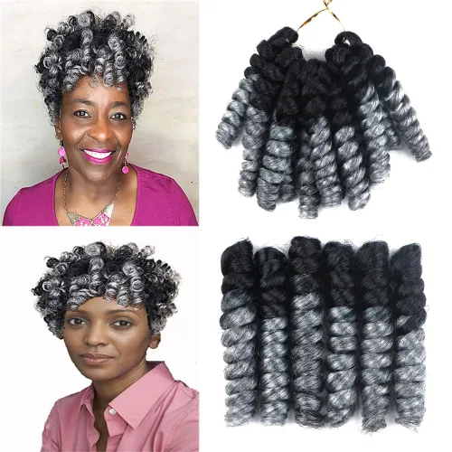 Miniatura 47 de Saniay - 3 paquetes de trenzas de ganchillo cortas trenzadas de ganchillo con espiral, rizos con espiral jamaicana, 20 mechones por paquete