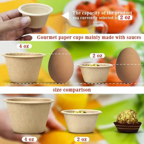 Miniatura 2 de LeonBach Paquete de 200 Tazones de Papel de Caña de Azúcar Natural de 2 oz, Tazones de Papel Compostables para Condimentos Aperitivos Muestras Marrón