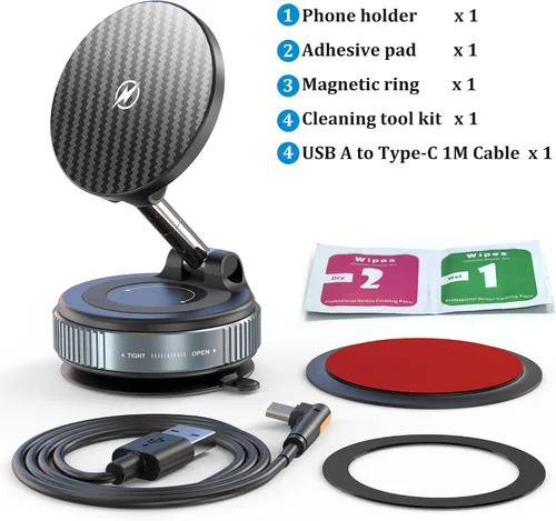 Miniatura 8 de PlusAcc Soporte magnético de teléfono al vacío para automóvil, soporte de teléfono con ventosa para MagSafe, soporte magnético fuerte giratorio