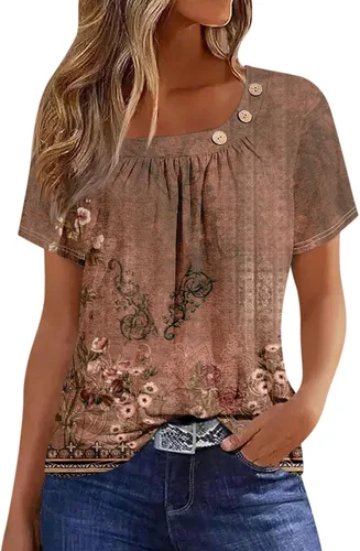 Miniatura 8 de Camisetas de manga corta con cuello cuadrado para mujer, blusas de trabajo informales de verano, tallas S-3XL