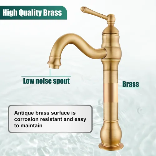 Miniatura 3 de Heyalan Grifo de lavabo alto para lavabo, grifo de baño de una sola manija, boquilla alta de 1 orificio con material de drenaje, grifo mezclador