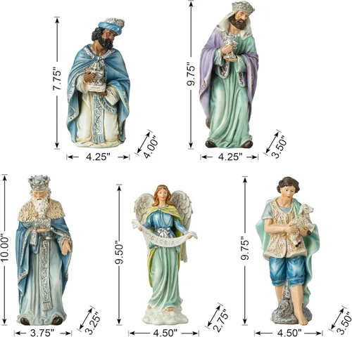 Miniatura 3 de Glitzhome Juego de 12 figuras de pesebre para Navidad en interiores, juego de belén cristiano de resina azul de lujo, adornos de mesa en miniatura