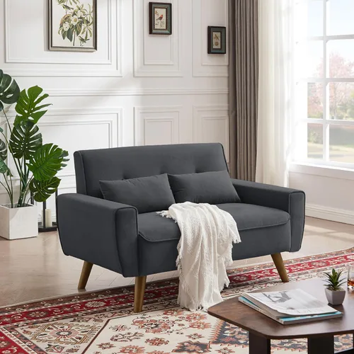 Miniatura 18 de 57" Small Loveseat Sofa, Mid Century Modern Love Seat Couch with Back Cushions and Plastic Legs, 2 Seater Couches for Living Room, Bedroom, Small