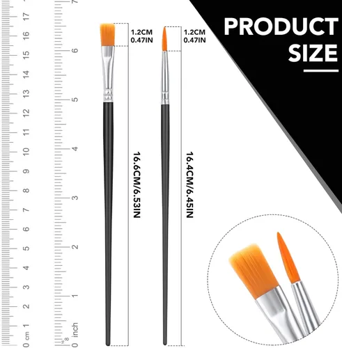 Miniatura 2 de AROIC Pinceles de Pintura Pequeños a Granel, 200 Piezas de Pinceles de Pintura de Pelo de Nylon Negro con Punta Plana y Redonda, Kits de Pinceles